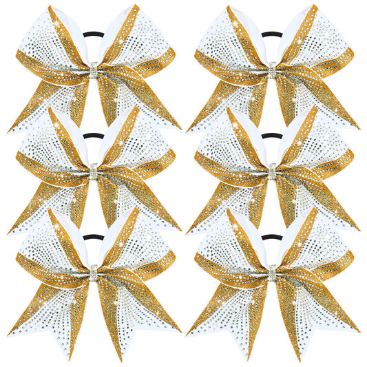 DEEKA 8inch glitter gold and white cheer bow shines from every angle for bold routines.