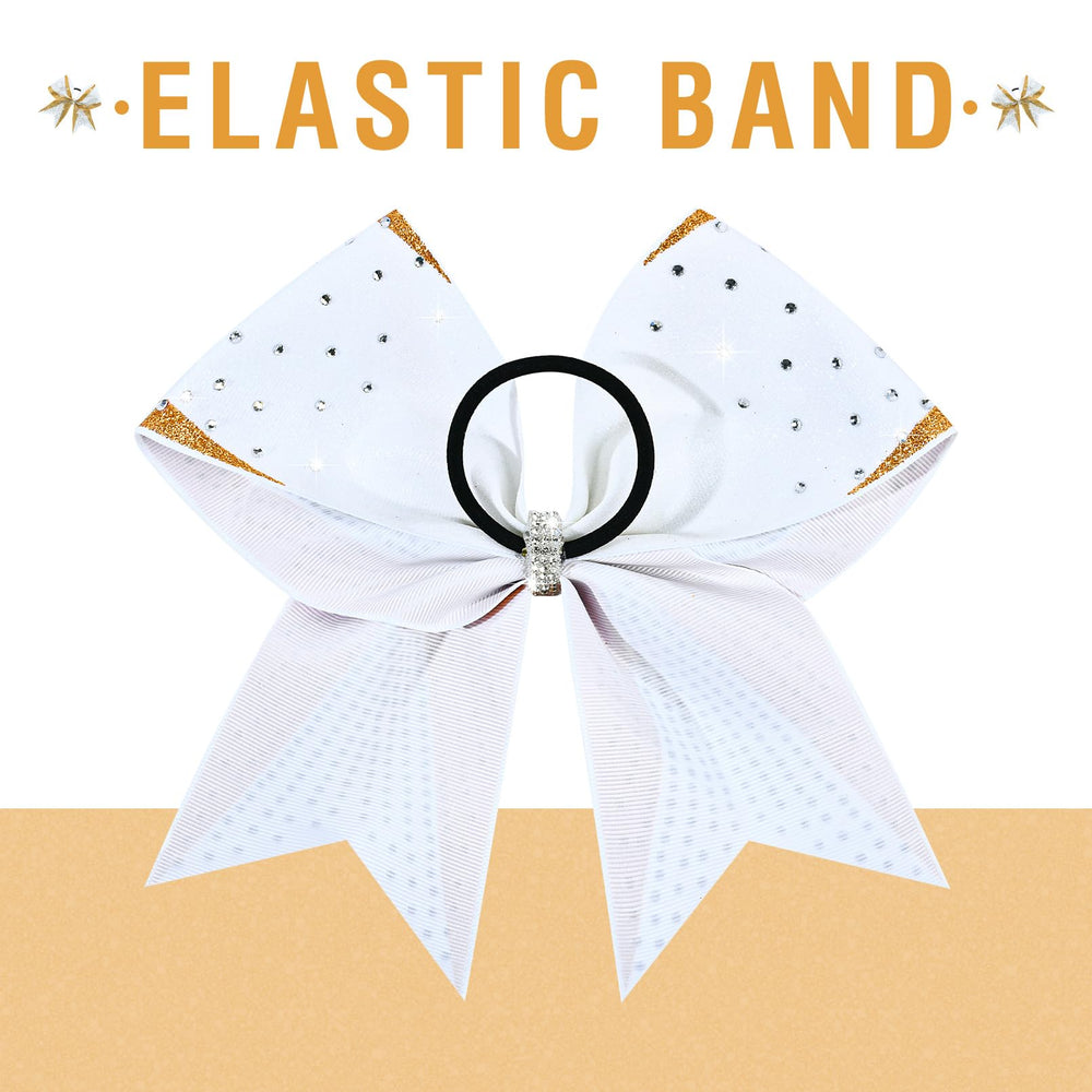 DEEKA rhinestone-detailed cheer bow adds sparkle to team routines.