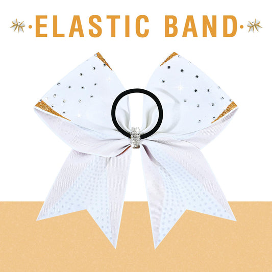 DEEKA rhinestone-detailed cheer bow adds sparkle to team routines.