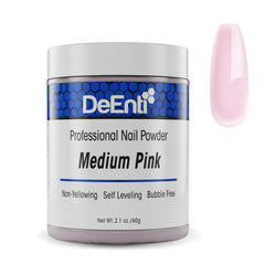 DeEnti acrylic nail powder 2oz bottle close-up for bubble-free, professional results.