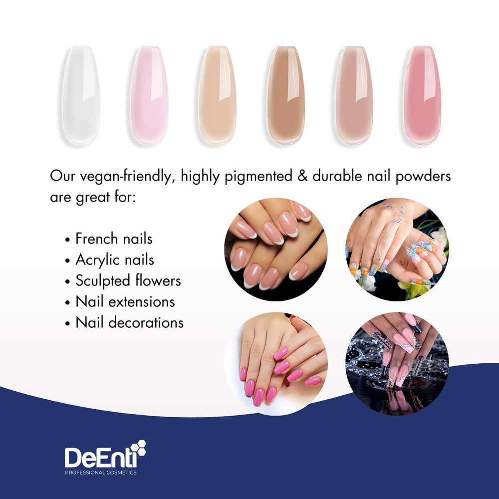 DeEnti quick-dry time hint suggests fast, efficient nail applications.