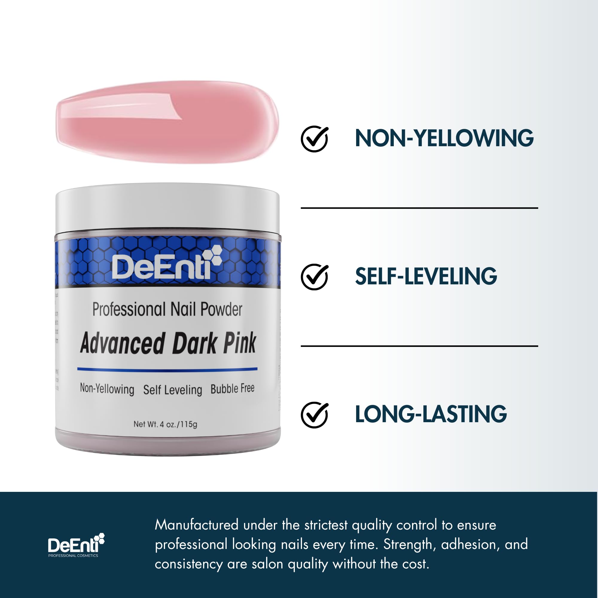 DeEnti dark pink acrylic powder swirl emphasizing self-leveling performance