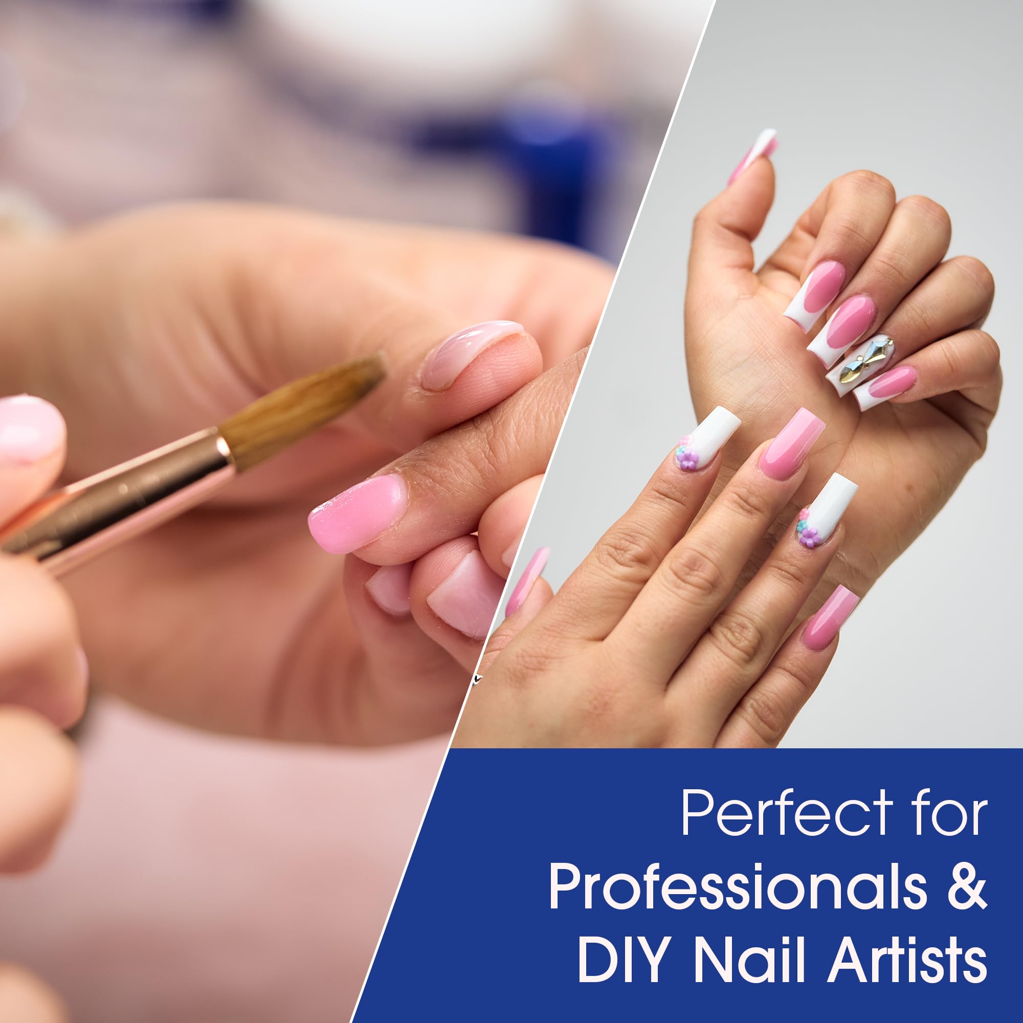 Nomma Plus used in nail application with acrylic powder for precise overlays.