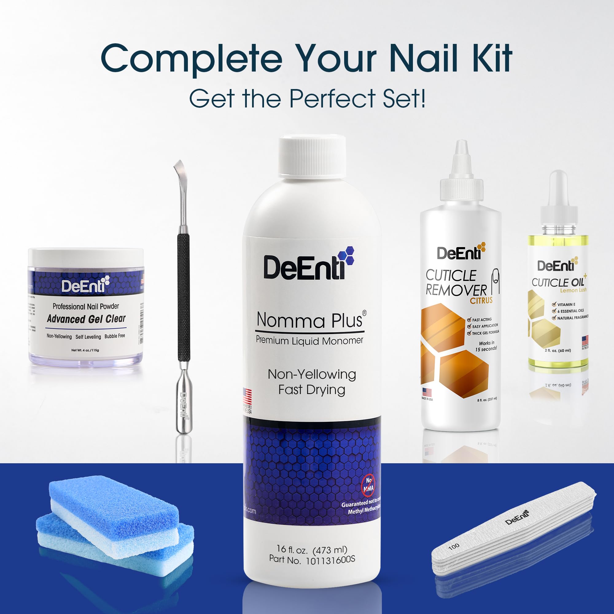 DeEnti Nomma Plus branding on packaging for reliable acrylic liquids.