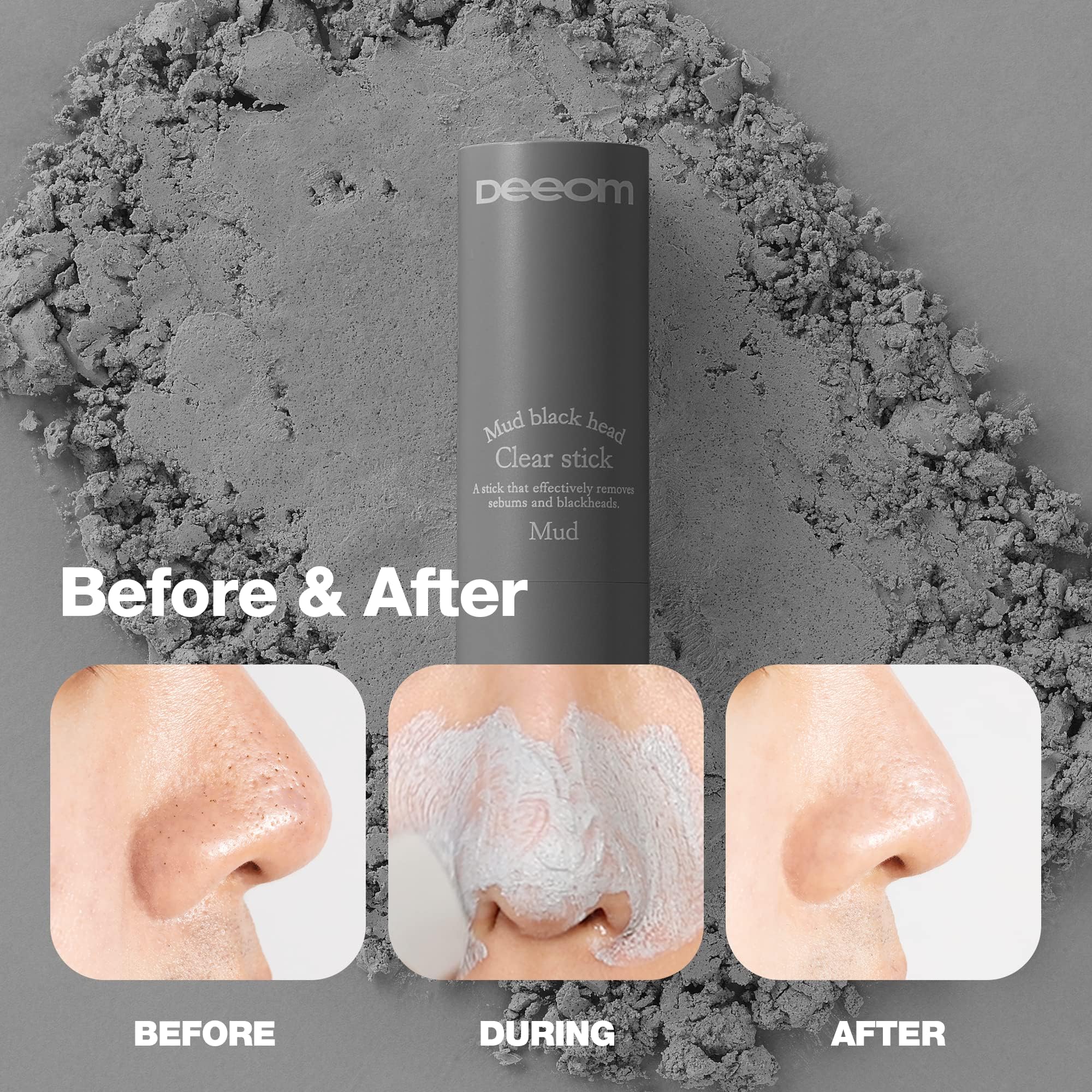 DEEOM Blackhead Remover Stick exfoliating texture shown for gentle skin refining.