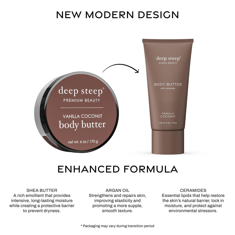 Deep Steep Body Butter ceramides and oils ingredient scene suggests nourishing skin