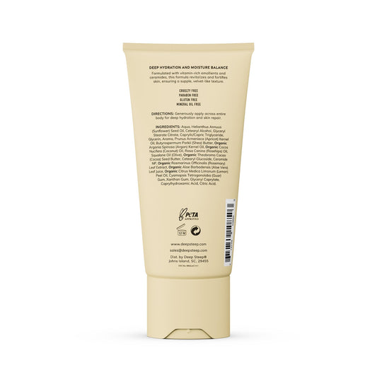 Deep Steep Ceramides tube back label highlights ingredients and ethics