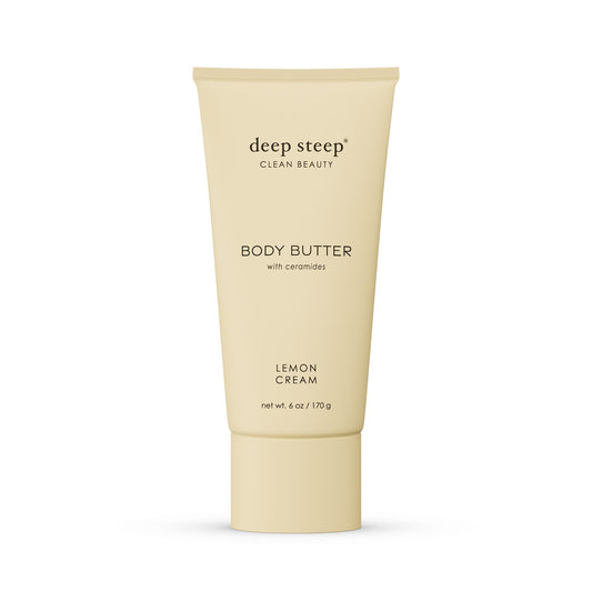 Deep Steep Ceramides body butter tube front showcases rich moisture benefits