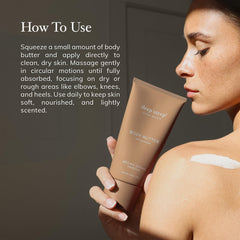 Rosehip oil in Deep Steep Body Butter helps supple skin texture.