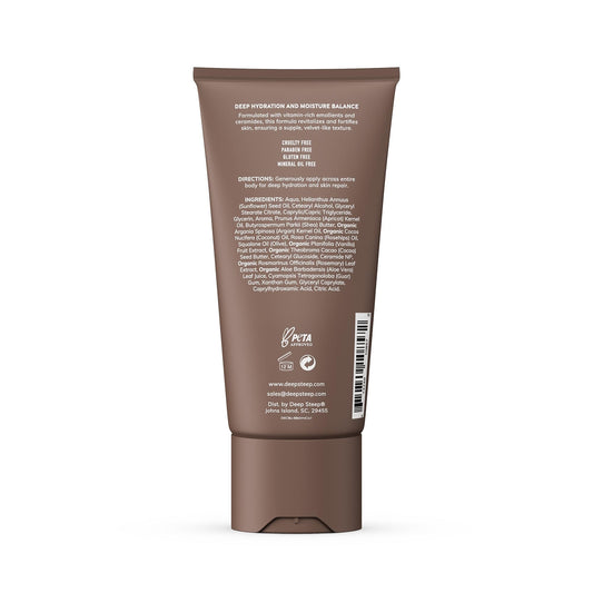 Deep Steep Body Butter Vanilla Coconut label detail highlights vegan clean beauty benefits