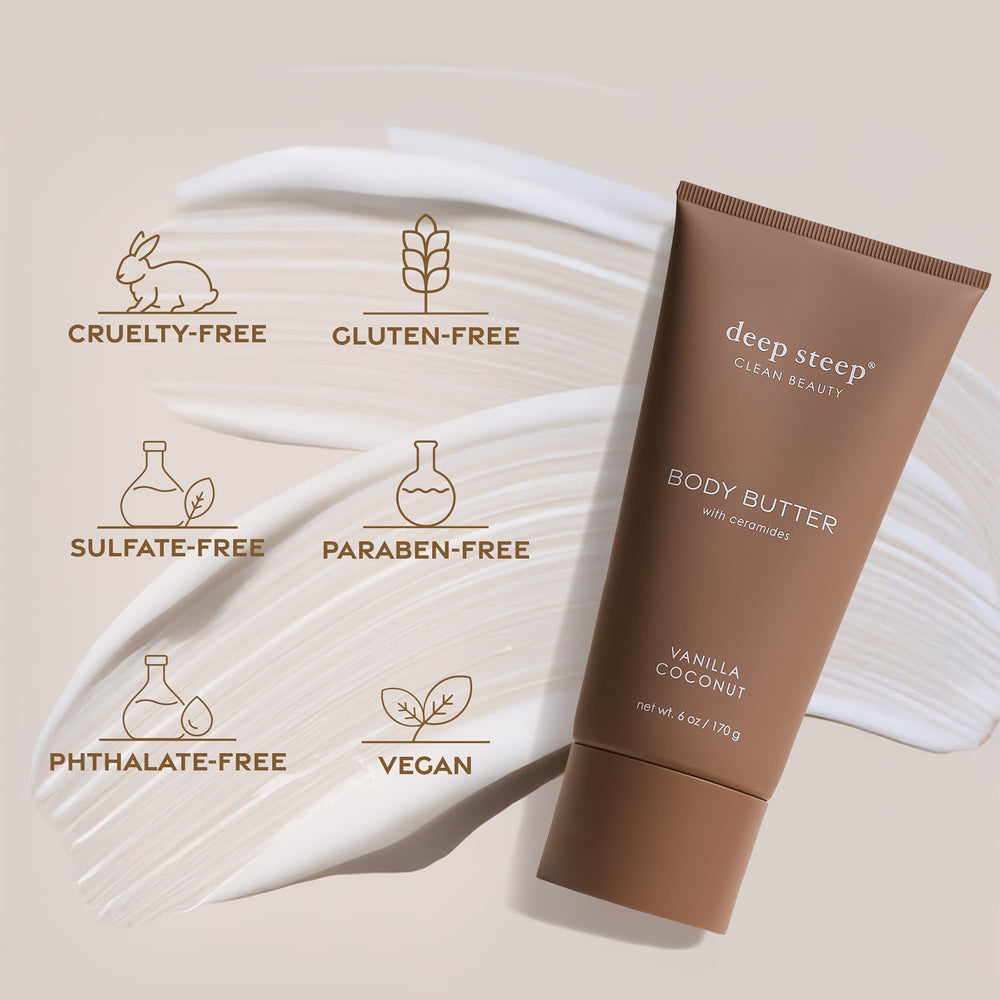 Deep Steep Body Butter vegan packaging highlights clean beauty values