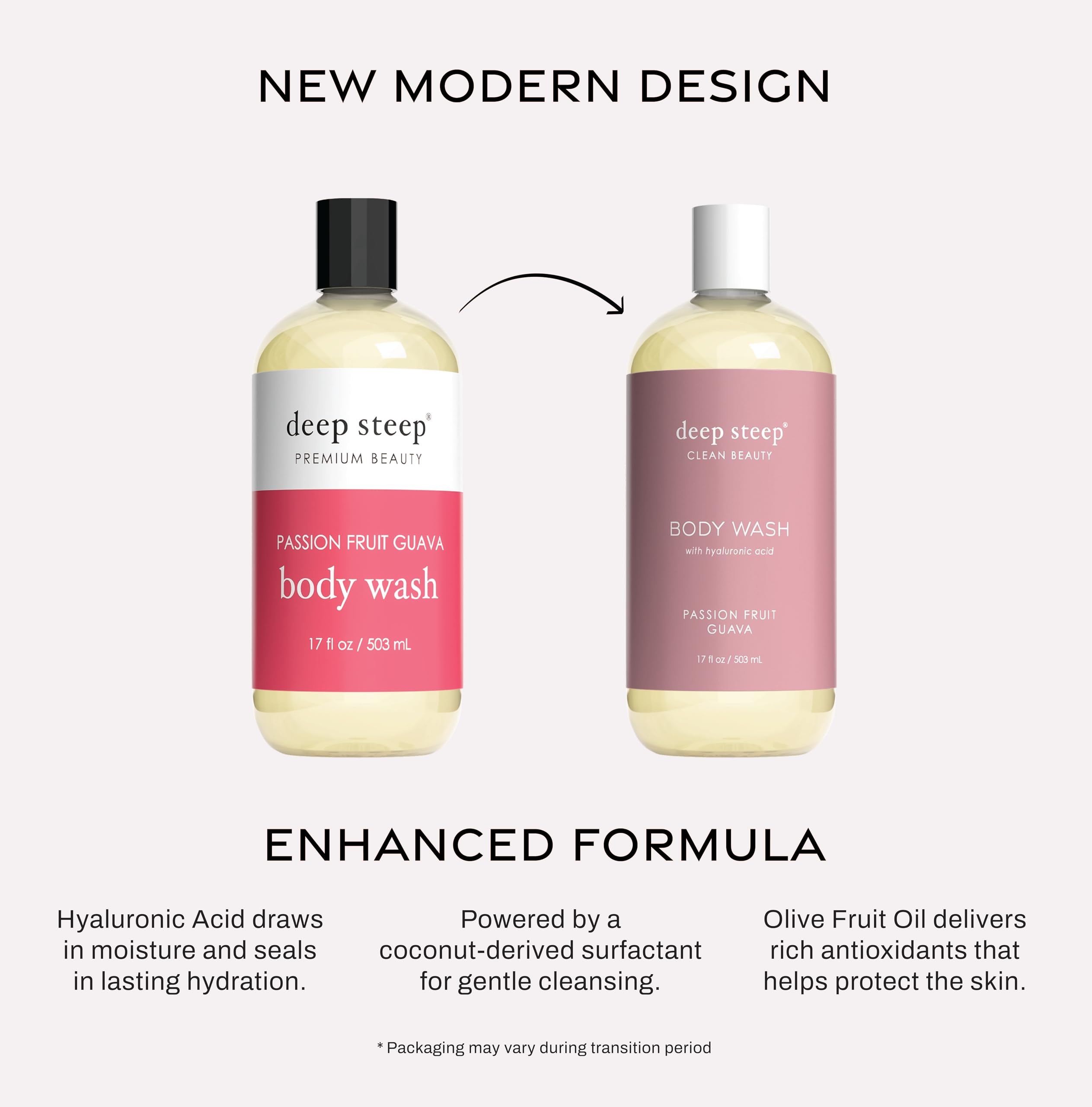 Deep Steep Body Wash hyaluronic acid drops illustrate lasting hydration.