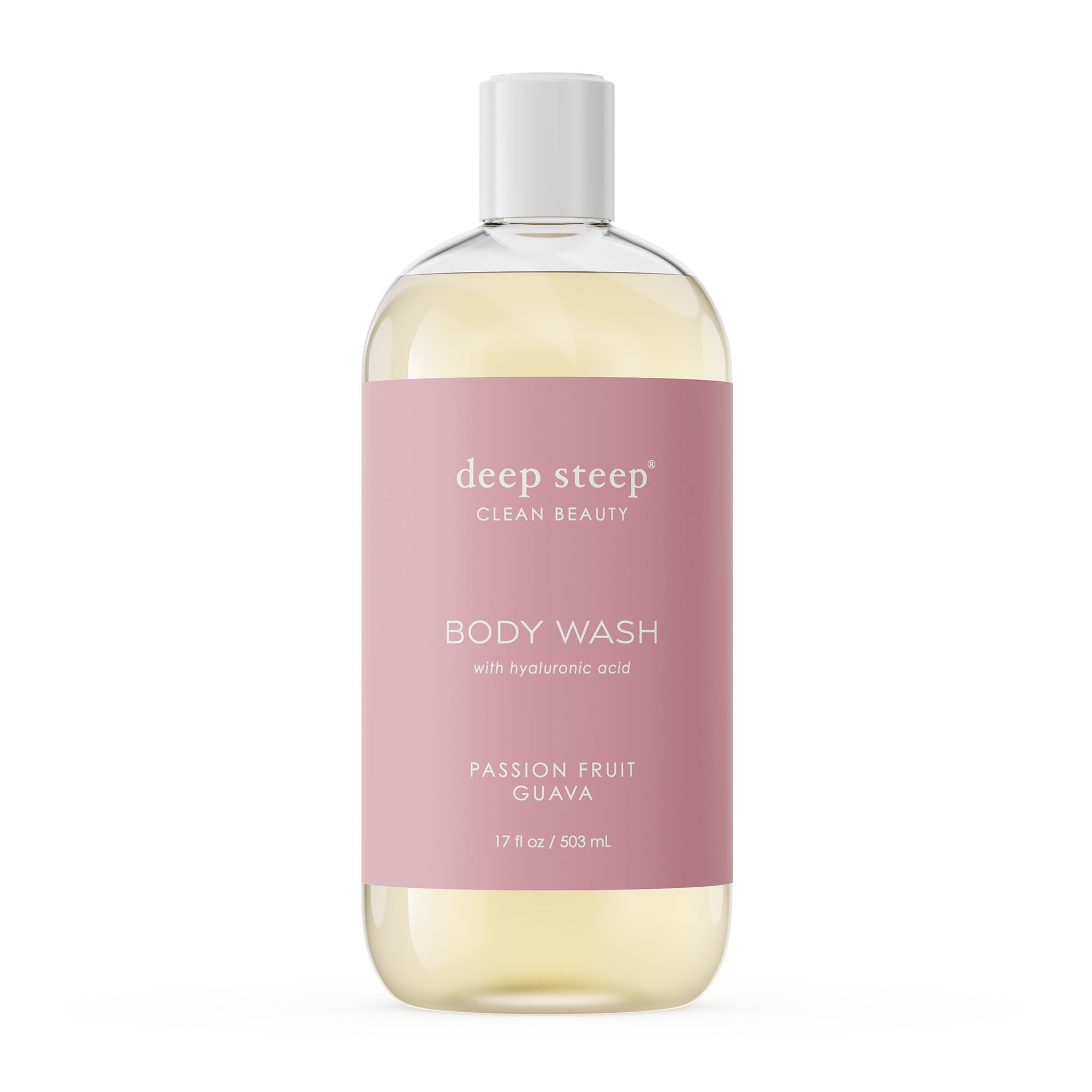 Deep Steep Body Wash bottle shows vibrant packaging and hydration benefits.