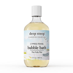 Deep Steep Bubble Bath Cypress Fennel bottle with hydrating formula for soothing skin