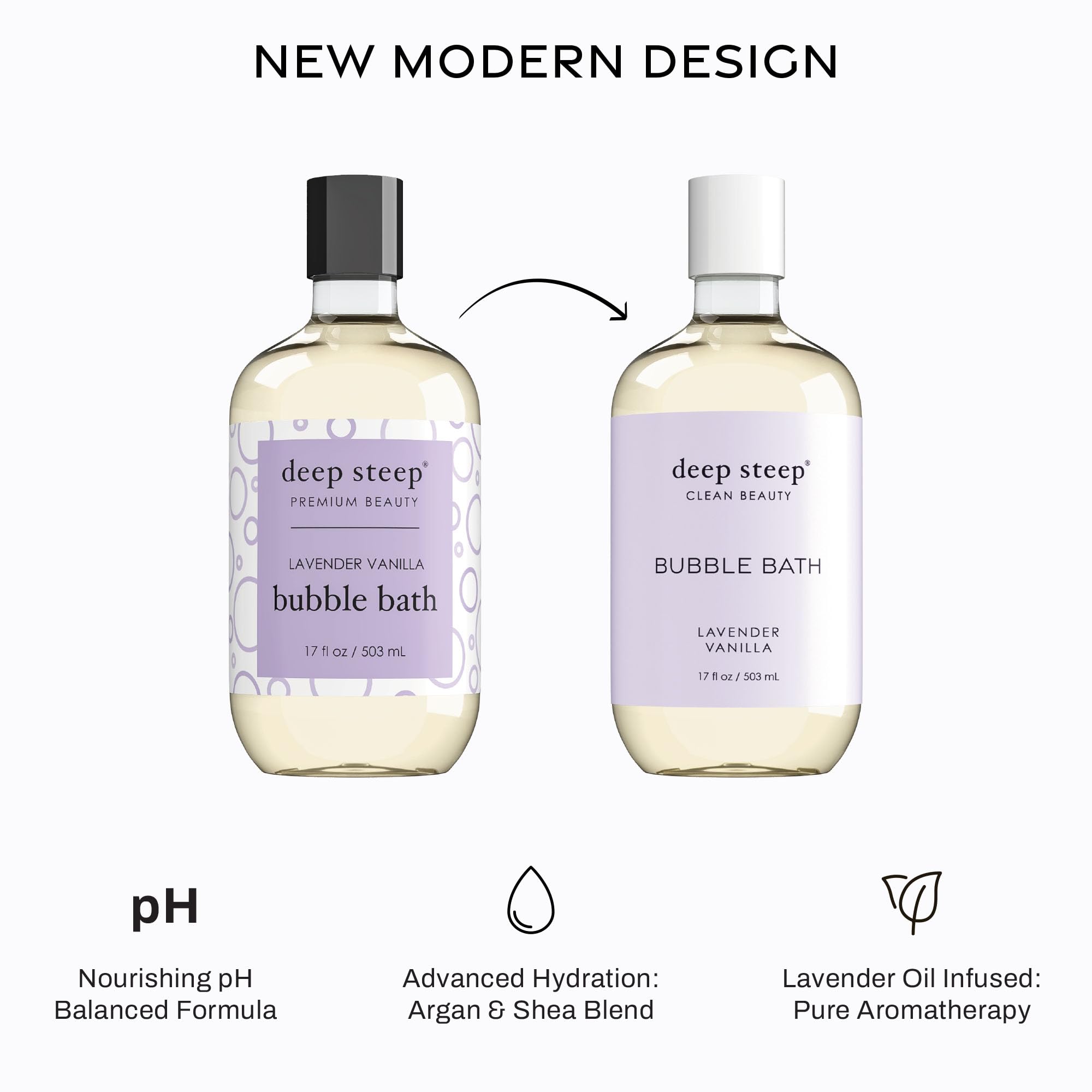 Deep Steep Lavender Vanilla bath foam in a calm tub scene