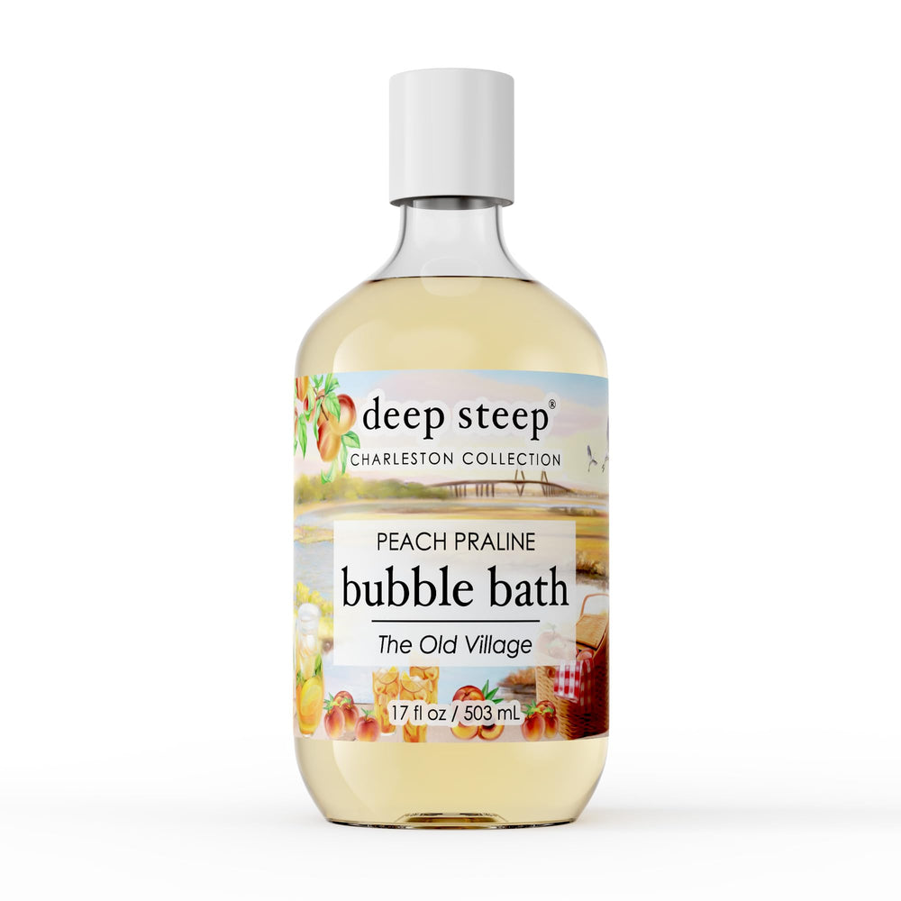 Deep Steep Peach Praline bubble bath bottle for a soothing soak.