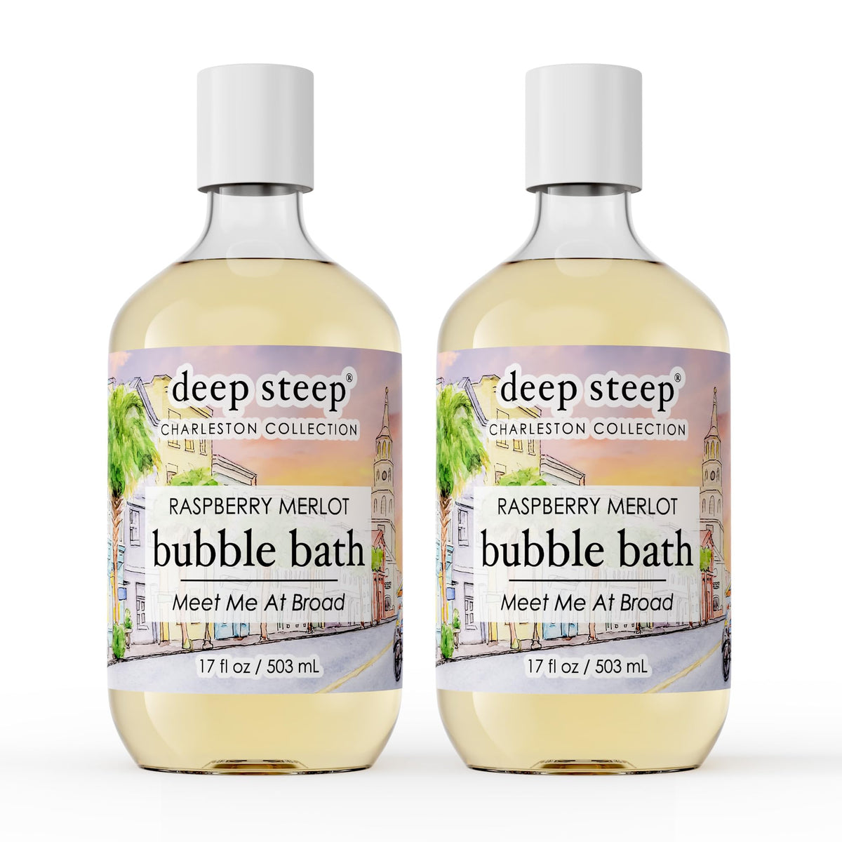 Deep Steep Raspberry Merlot bubble bath bottle pour for a soothing spa-like soak.