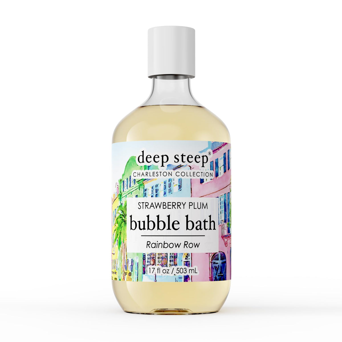 Deep Steep Bubble Bath Strawberry Plum bottle ready for a soothing soak.