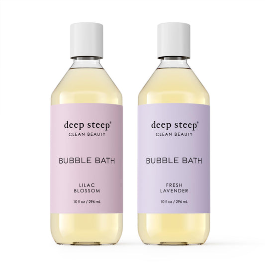 Deep Steep Bubble Bath two-pack bottles on shelf for a relaxing bath.