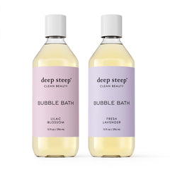 Deep Steep Bubble Bath two-pack bottles on shelf for a relaxing bath.