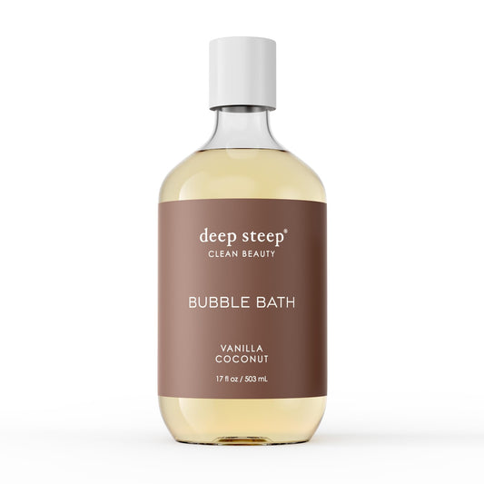 Deep Steep Bubble Bath Vanilla Coconut bottle for a soothing soak.