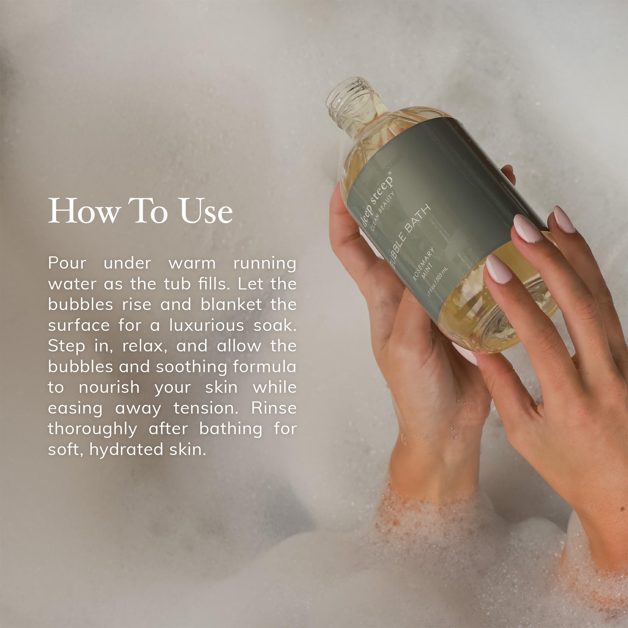 Deep Steep Vanilla Coconut Bubble Bath packaging, cruelty-free and free from dyes