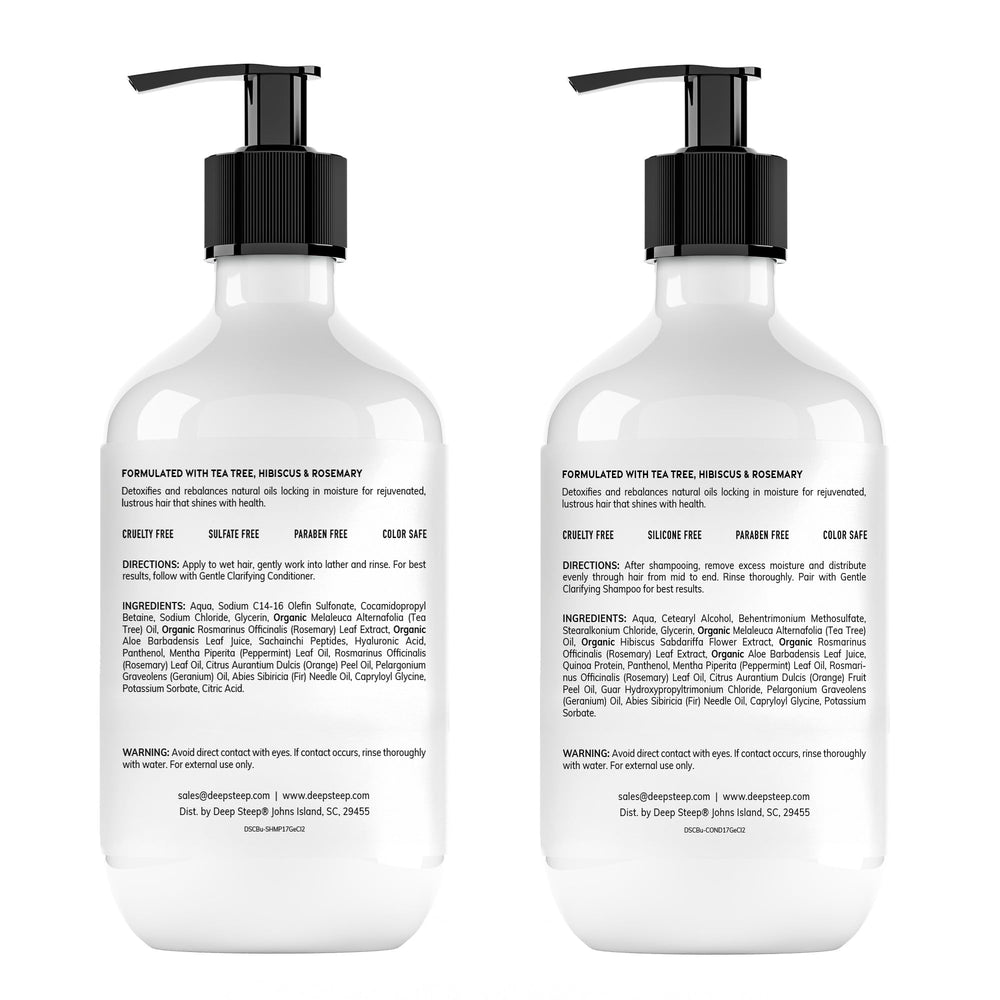 Deep Steep Gentle Clarifying Shampoo foam — quick lather for a refreshing wash.