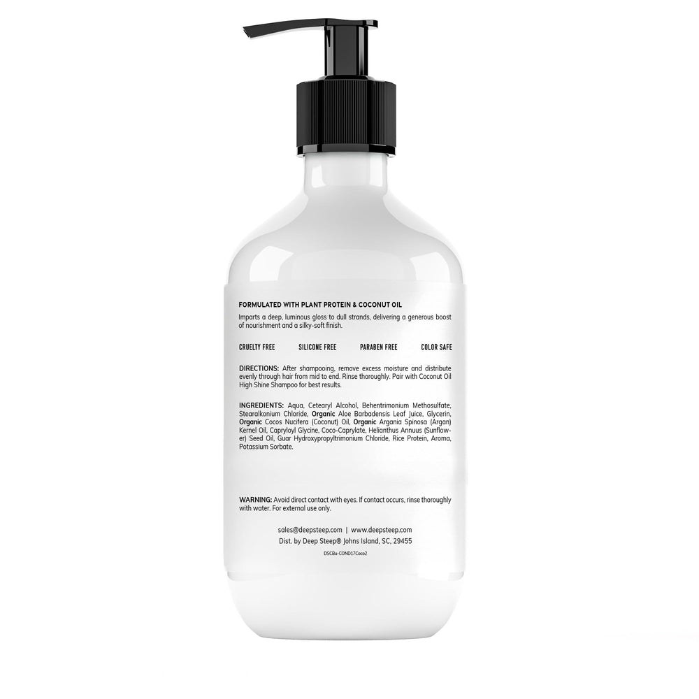 Deep Steep High Shine coconut oil conditioner pour demonstrates easy application for smooth detangling