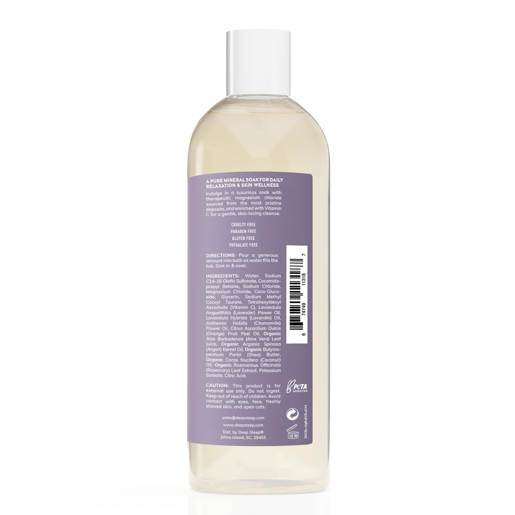 Foamy bubbles fill the tub with a calming lavender scent in Deep Steep