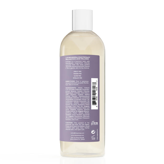 Foamy bubbles fill the tub with a calming lavender scent in Deep Steep