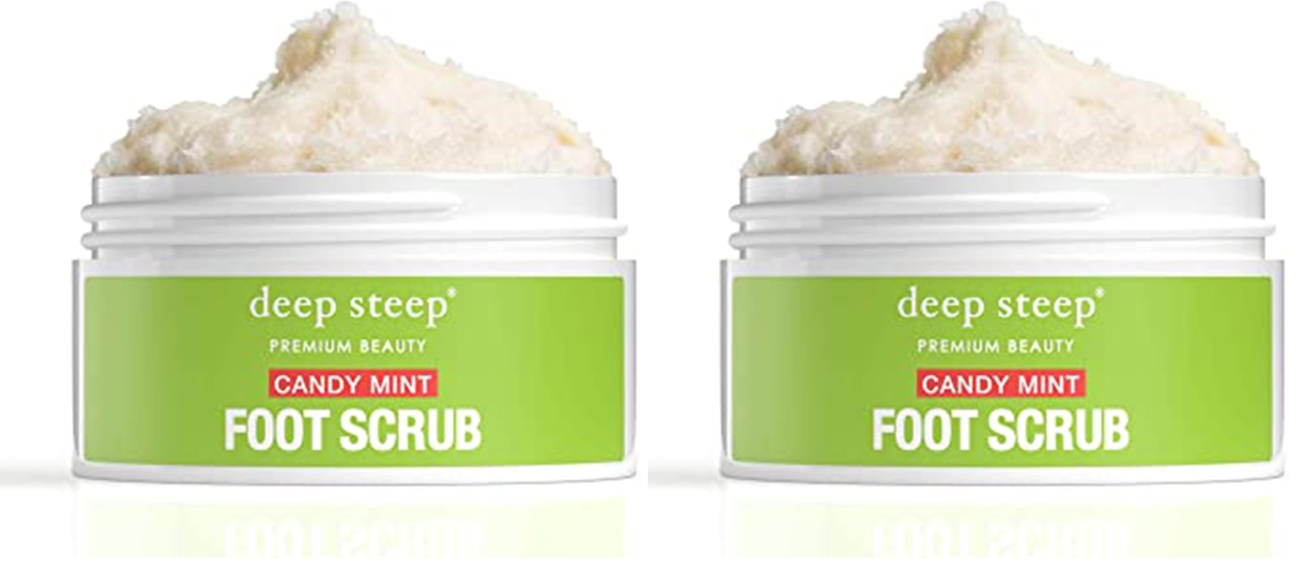 Deep Steep Foot Scrub jar showcases minty formula for refreshed, soft feet.