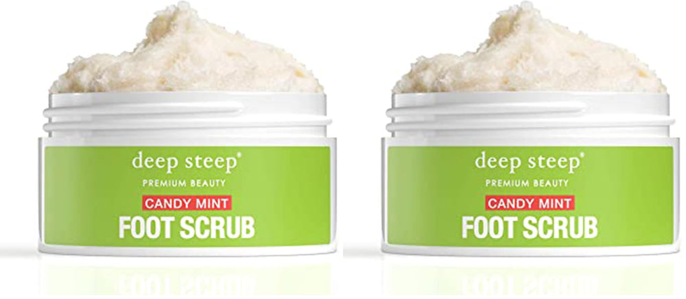 Deep Steep Foot Scrub jar showcases minty formula for refreshed, soft feet.