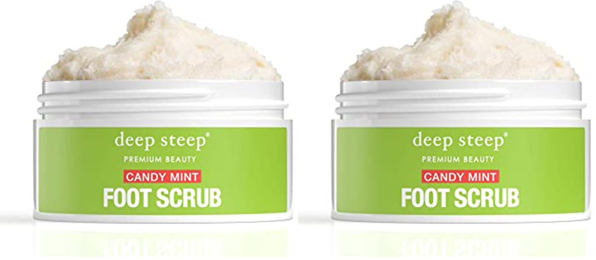 Deep Steep Foot Scrub jar showcases minty formula for refreshed, soft feet.