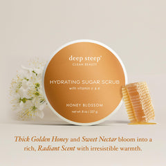 Organic coconut oil glistens, highlighting hydration in Deep Steep Honey Blossom