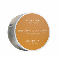 Deep Steep Honey Blossom sugar scrub jar with exfoliating grains promoting gentle exfoliation