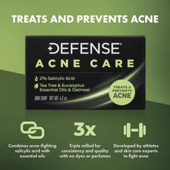 Defense Soap Acne Care Bar texture closeup reveals creamy lather and oatmeal specks