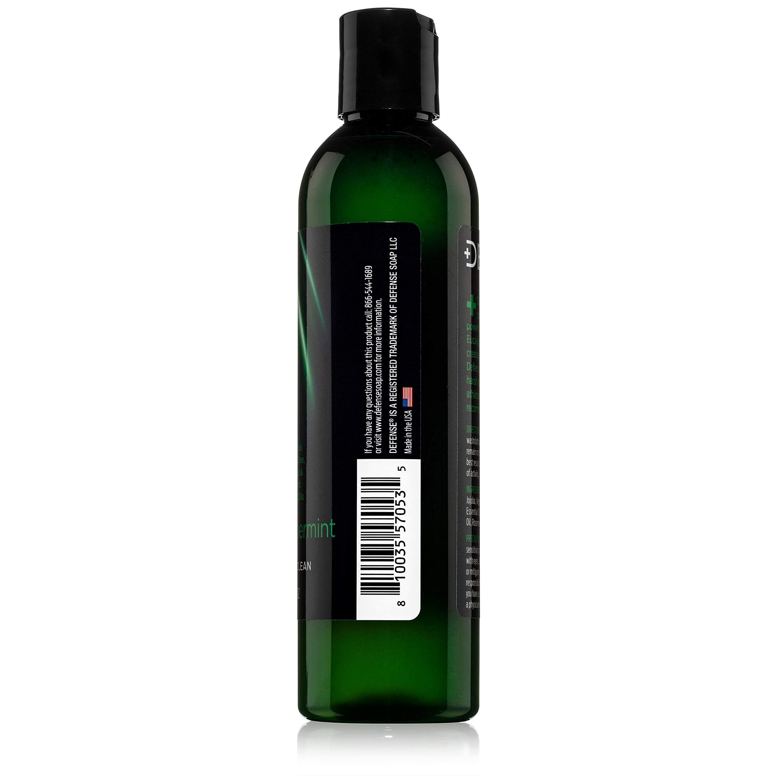 Defense Soap Peppermint Tea Tree Body Wash in bathroom shelf setup