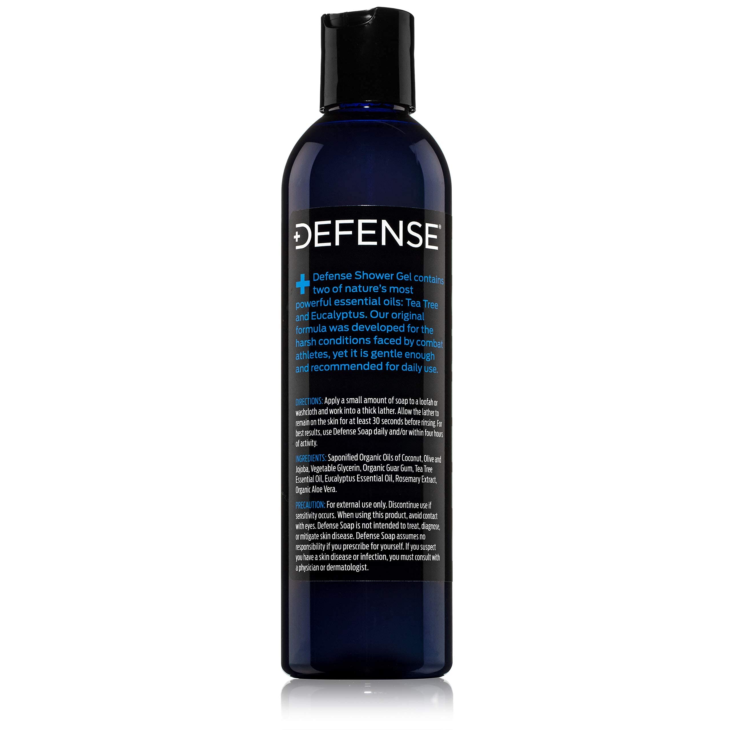Defense Soap Tea Tree Body Wash moisturizes with coconut, jojoba, olive oils.