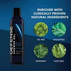 Defense Soap Tea Tree Body Wash pour ready for quick post-workout showers.