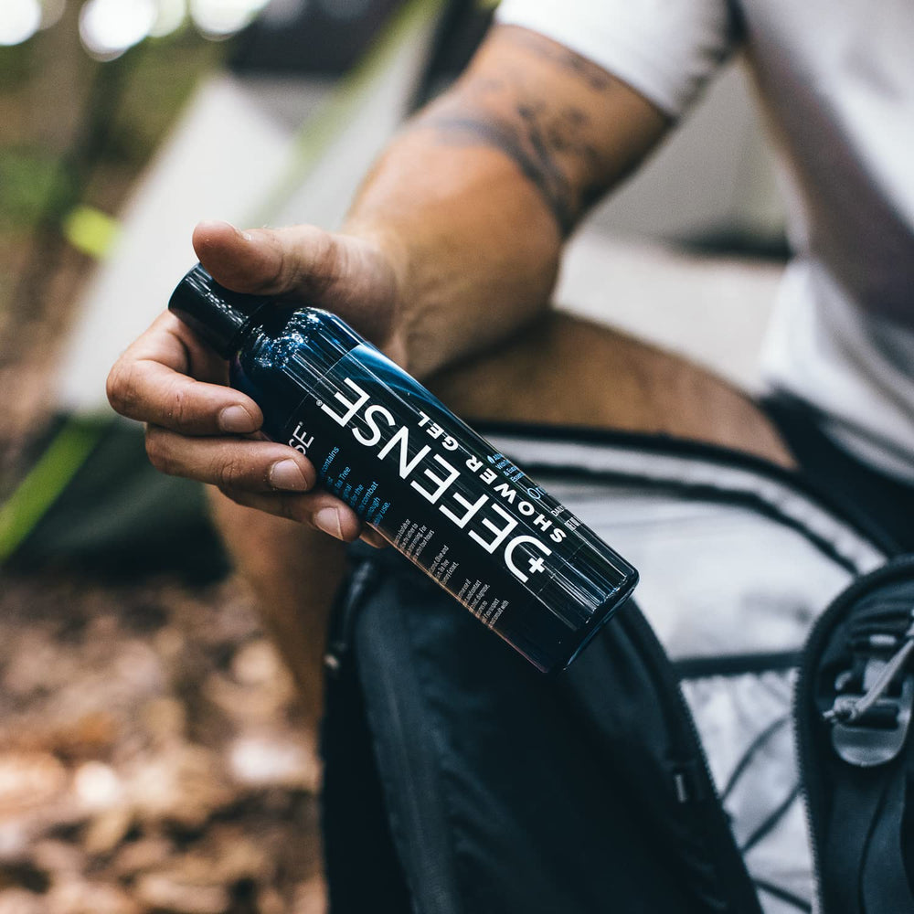 Defense Soap Tea Tree Body Wash packaging highlights skin barrier support after exercise.