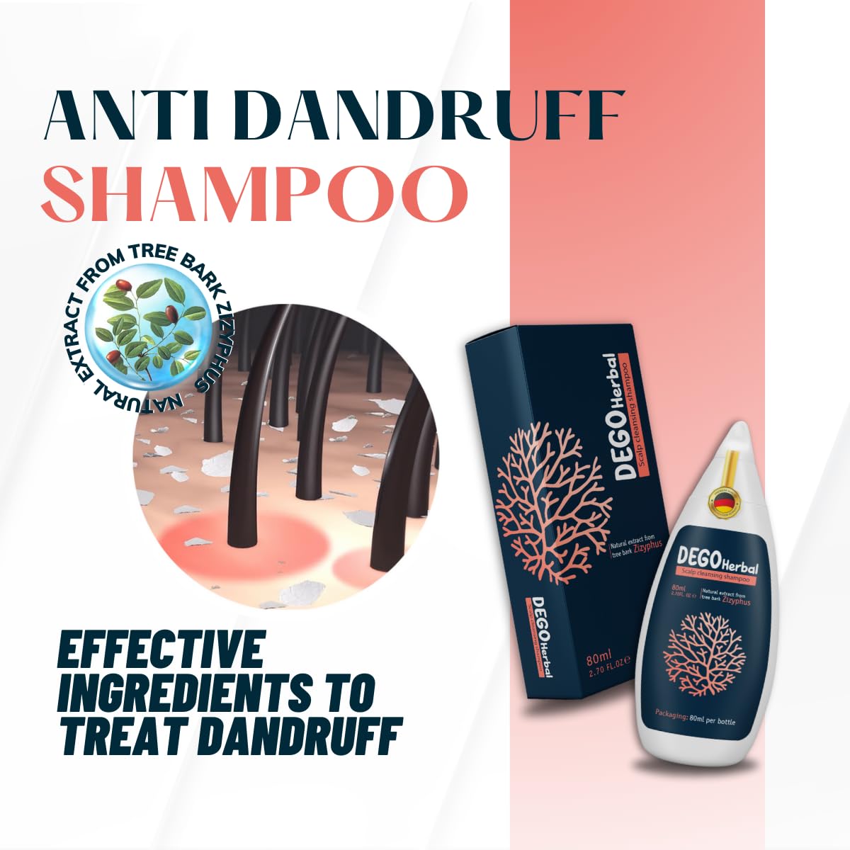 DEGO HERBAL Deep Refresh shampoo label highlights natural zizyphus bark extracts.