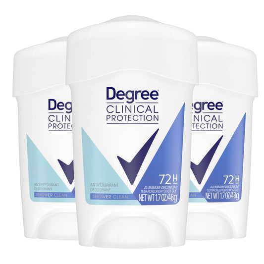 Degree Clinical Protection Shower Clean stick 1.7 oz for all-day freshness and protection.