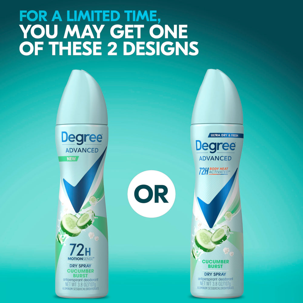 Back label on Degree Cucumber Burst displays 72-hour protection and Body Heat Activated technology.