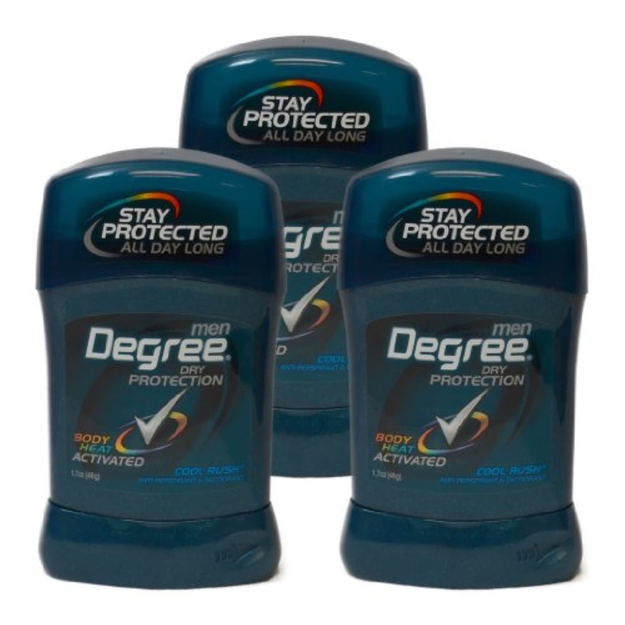 Degree Cool Rush deodorant front bottle showing all-day cooling protection for men
