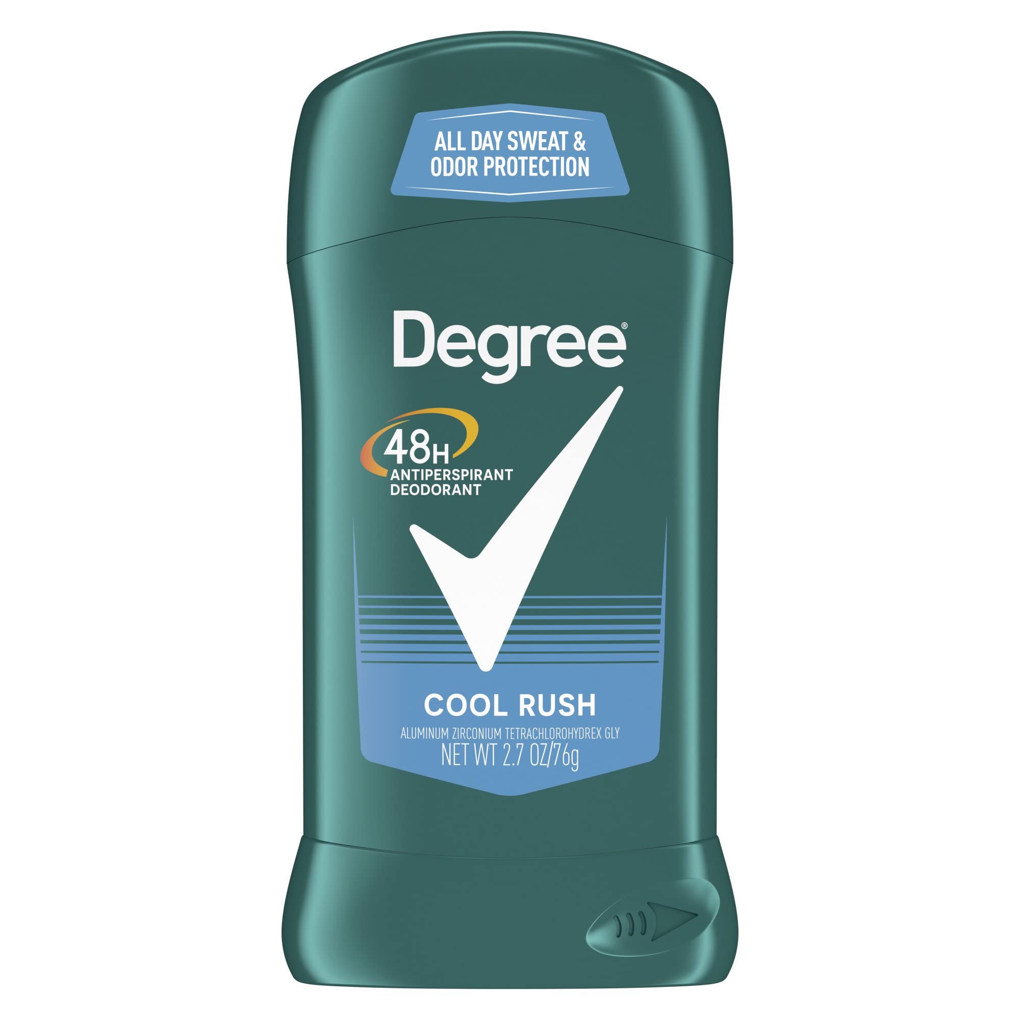 Degree Men Anti-Perspirant Cool Rush bottle demonstrates long-lasting protection for daily activities.