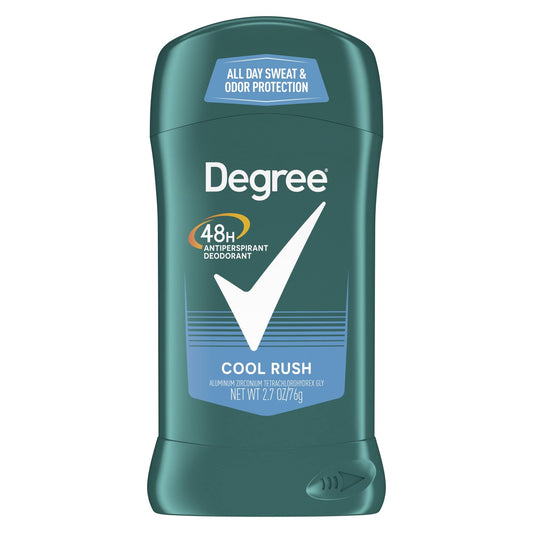 Degree Men Anti-Perspirant Cool Rush bottle demonstrates long-lasting protection for daily activities.