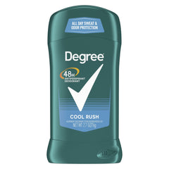 Degree Men Anti-Perspirant Cool Rush bottle demonstrates long-lasting protection for daily activities.