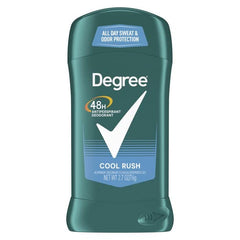 Degree Men Anti-Perspirant Cool Rush packaging conveys reliability for all-day dryness.