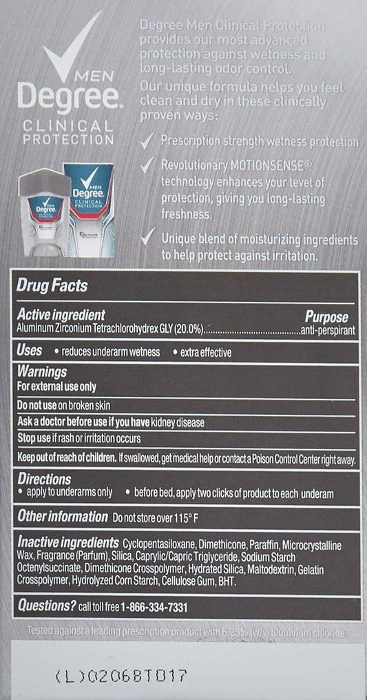 Degree Men Clinical Protection close-up highlighting sport-strength formula for lasting freshness.