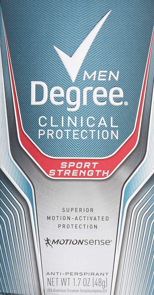 Degree Men three-pack box showing reliable protection for active days.